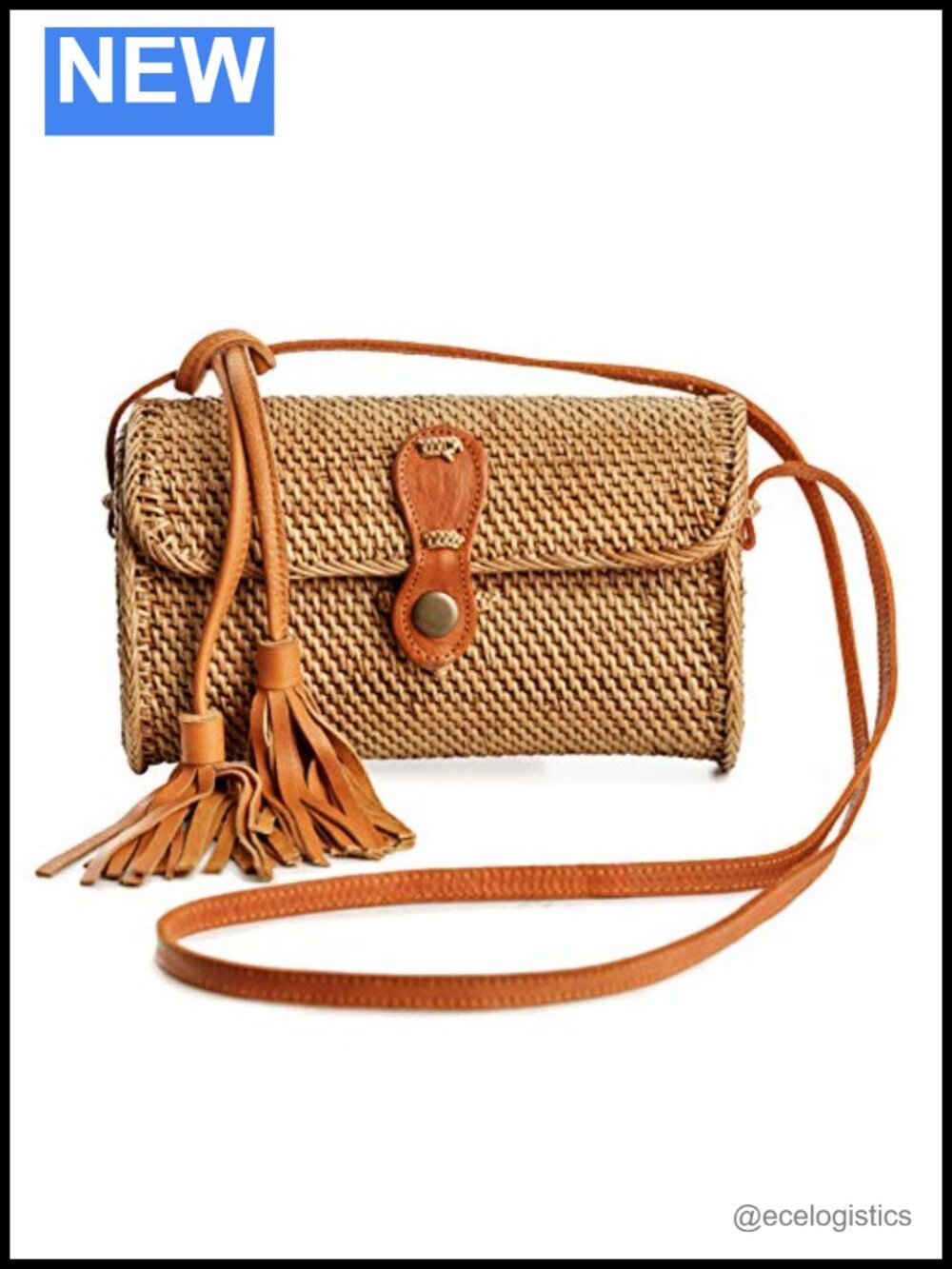 Handmade Rattan Straw Wicker Tassel Purse - Bohemian Crossbody Bag for Women